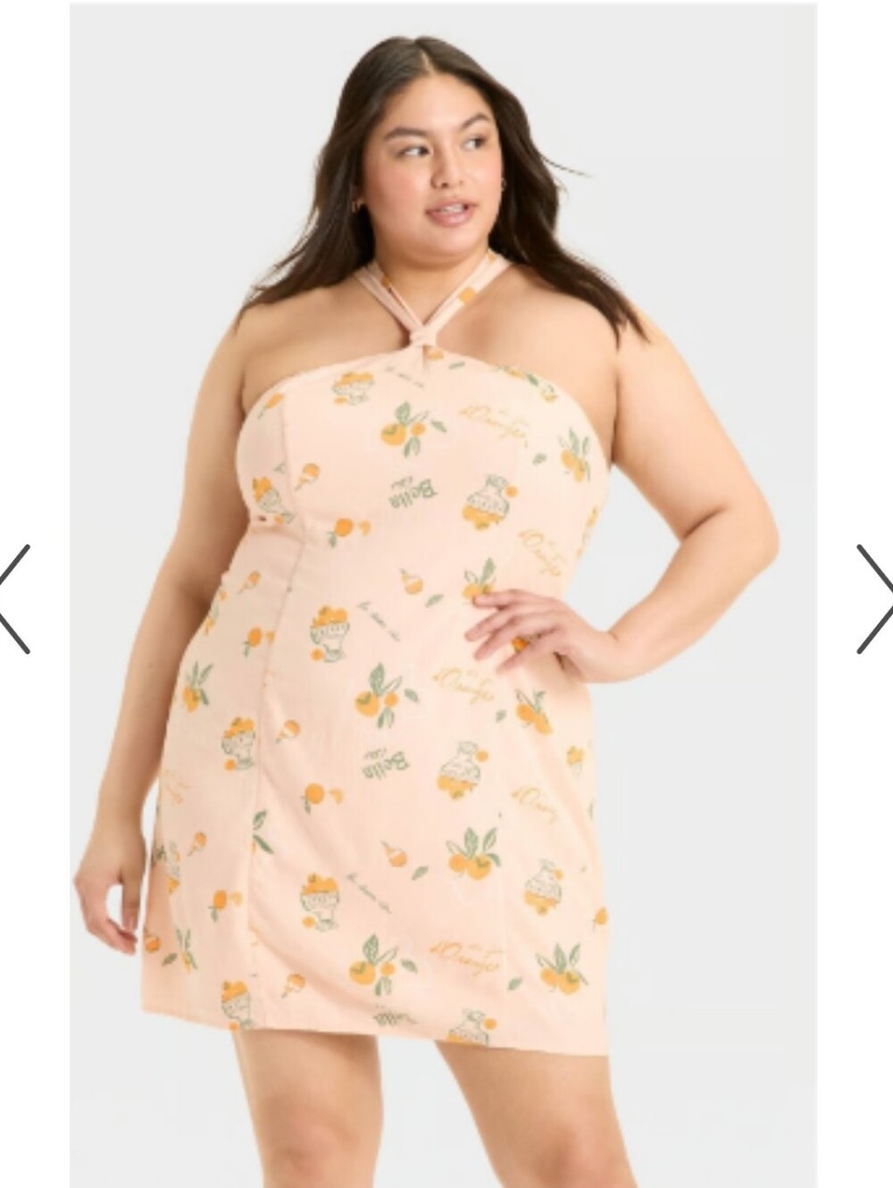 New With Tags XXL Orange Citrus Print Cross-Back Mini Dress